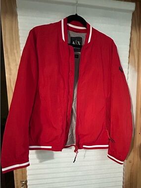 Armani Exchange Red Bomber Jacket with White Trim
